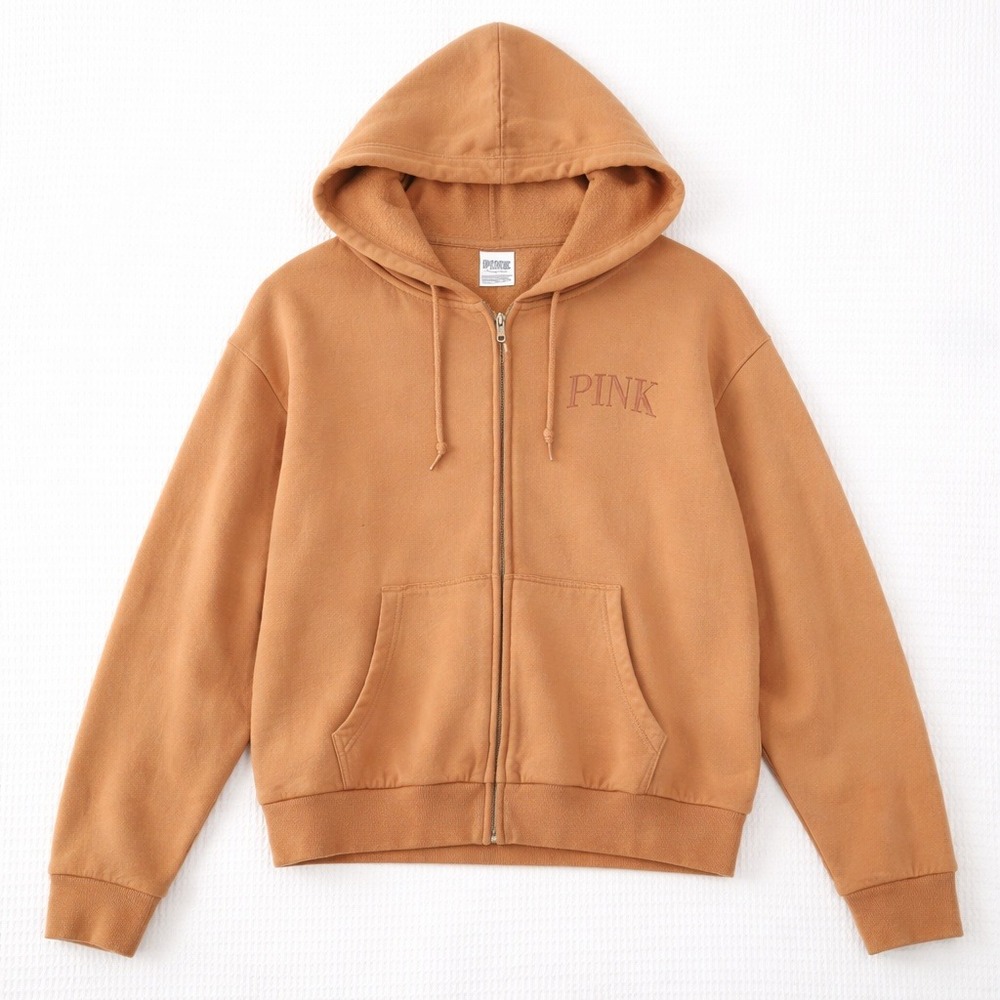 PINK Victoria's Secret Full Zip Hoodie Sweatshirt Womens XXL Brown Comfy Lounge